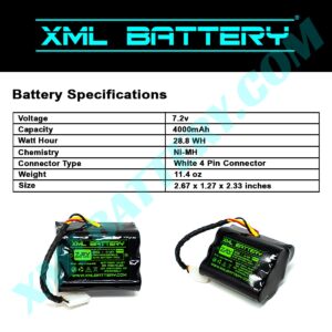 XML Battery (2 Pack XV-11 Neato XV11 XV-12 XV12 XV-13 XV13 XV-14 XV14 XV-15 XV15 7.2v 4000mAh Ni-MH Battery Vacuum Robot