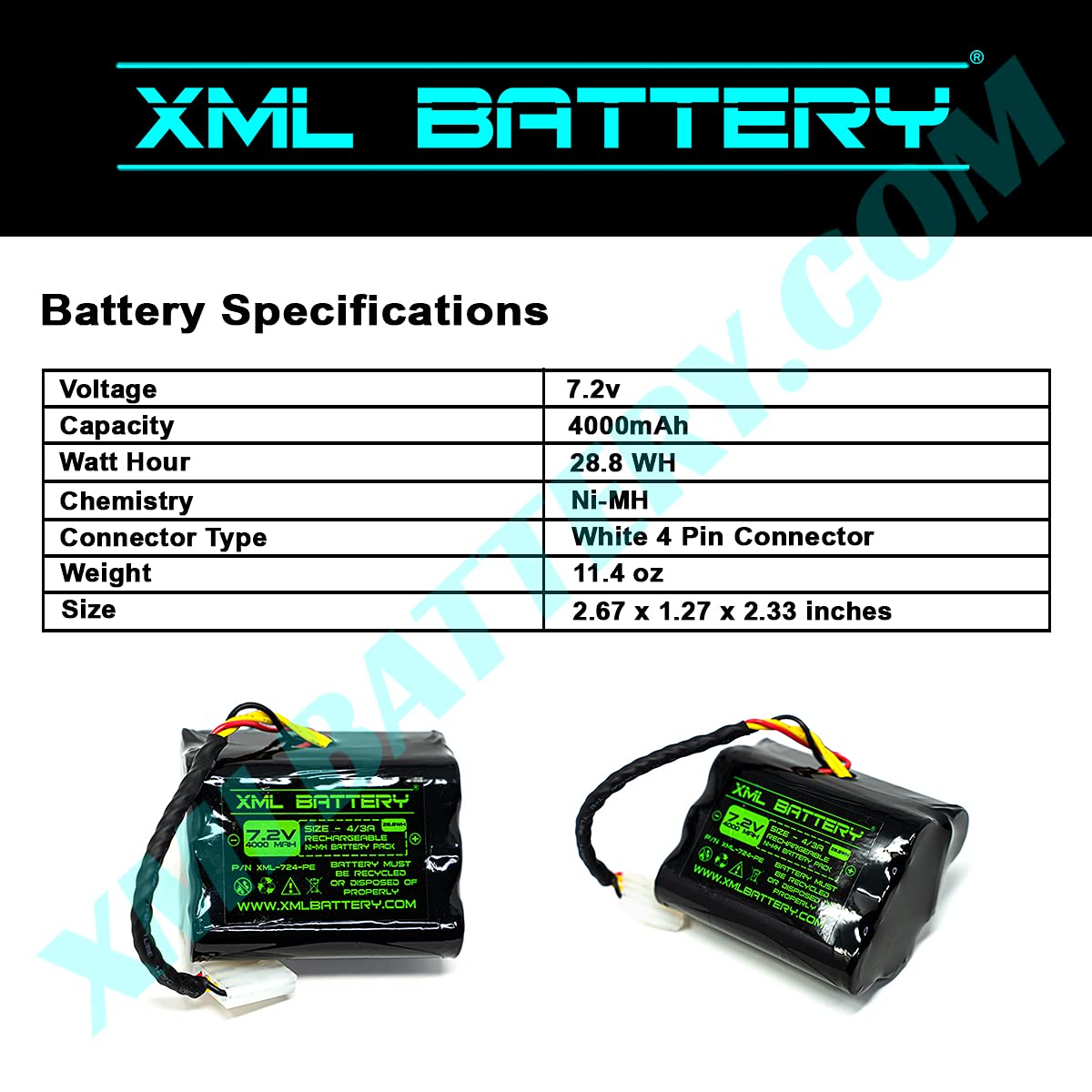 XML Battery (2 Pack XV-11 Neato XV11 XV-12 XV12 XV-13 XV13 XV-14 XV14 XV-15 XV15 7.2v 4000mAh Ni-MH Battery Vacuum Robot