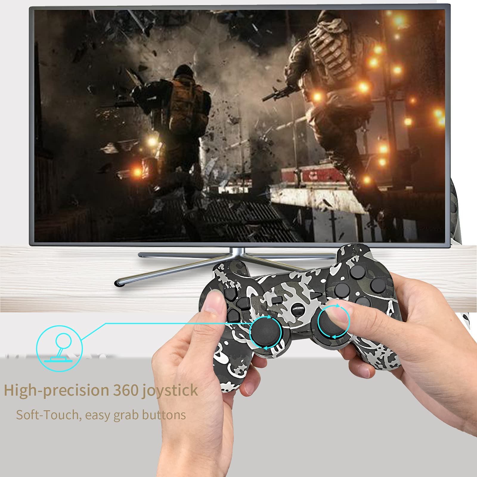 Controller Wireless, CFORWARD Game Controller Compatible for play3 Remote Joy sticks with Dual Vibration and 6Axis, Wireless Controller with Charger and Thumb Gripss