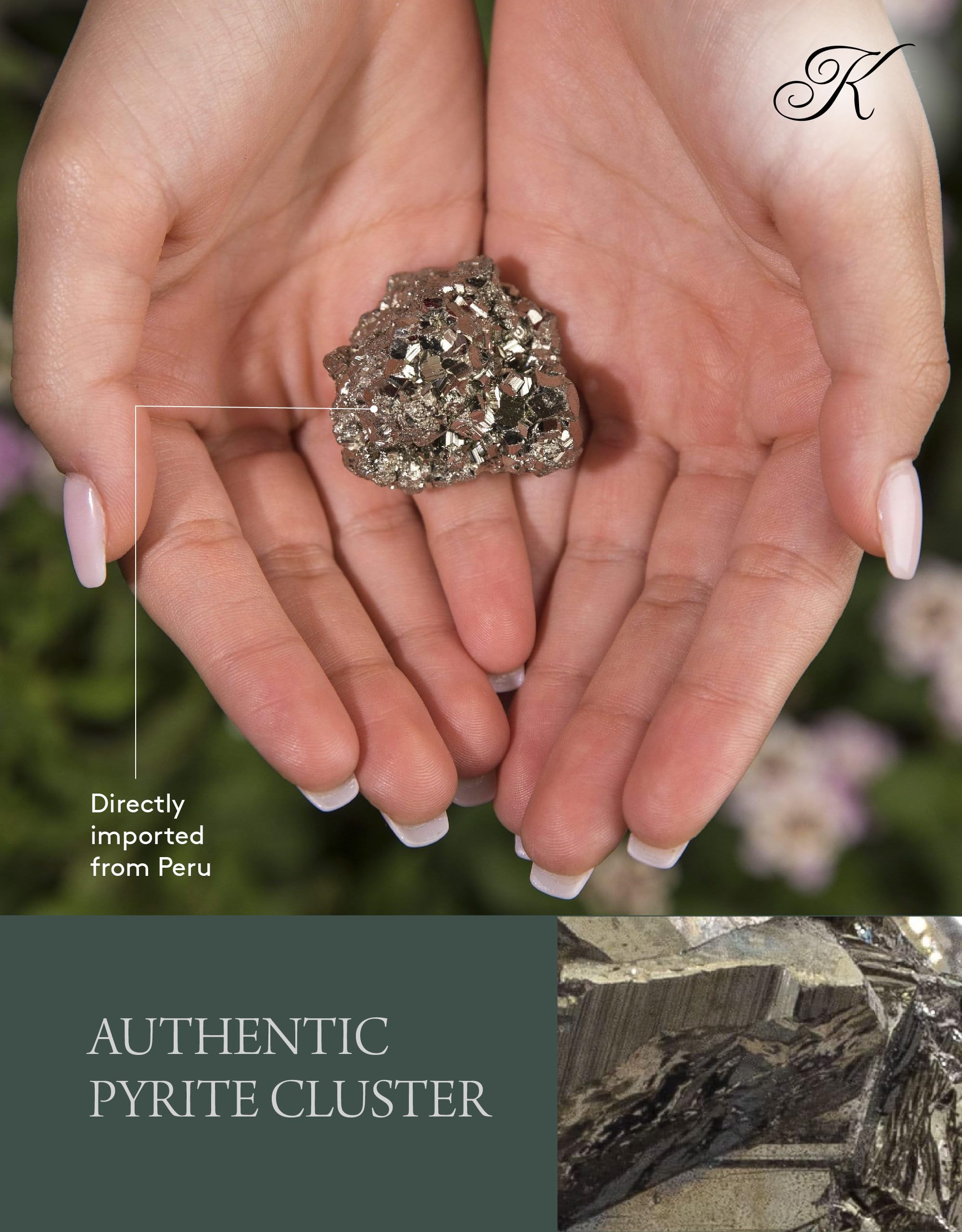 KALIFANO Natural Pyrite Cluster - High Energy Iron Piedra Pirita from Peru with Healing Properties (Information Card) Fools Gold Rock Reiki Crystal Used for Increased Willpower and Manifestation