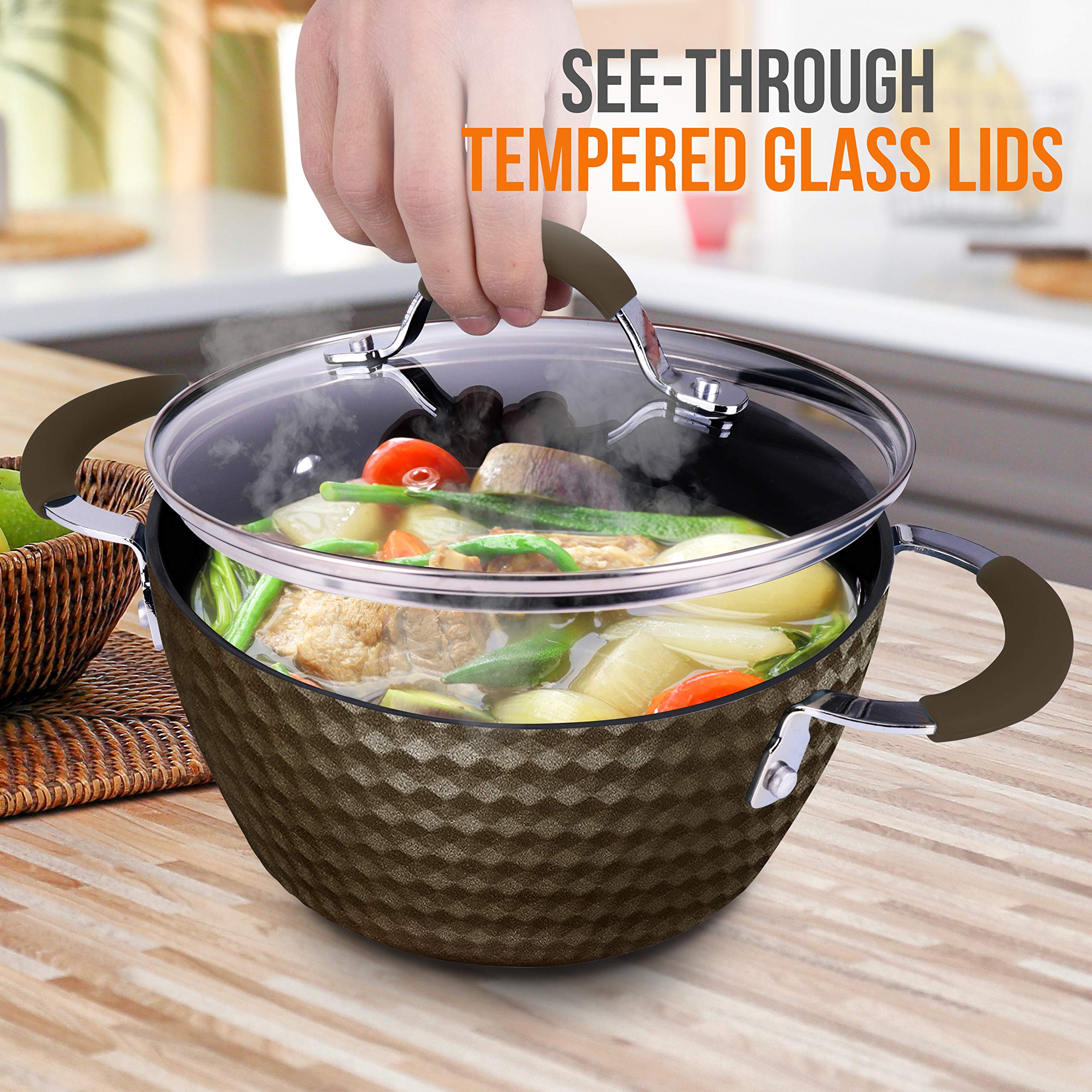 NutriChef Durable Non-Stick Dutch Oven Pot - High-Qualified Kitchen Cookware with See-Through Tempered Glass Lids, 3.6 Quarts, Works with Model: NCCW11DS), One size, Coffee - NutriChef PRTNCCW11COFDOP