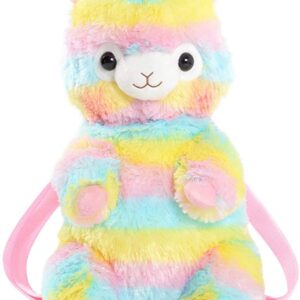 TOLLION Plush Stuffed Animal Backpack Bunny Backpack With Adjustable Gift For Women Girl (Rainbow Alpaca)