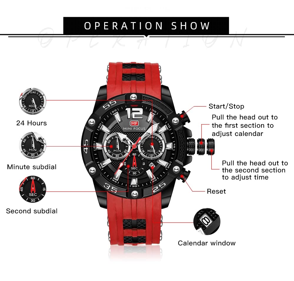 AIMES Watches for Men Red Stylish Analog Quartz Chronograph Waterproof Luminous Big Face Mens Watches Business Work Sport Casual Fashion Designer Dress Men's Wrist Watches Elegant Gift for Men