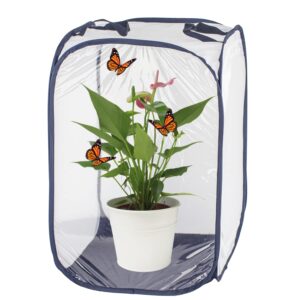 antoll 24" m size blue butterfly habitat cage, monarch butterfly habitat, butterfly cage for caterpillars, flying insect mesh cage, outdoor observation plant, pop-up open size: 16"x16"x24"