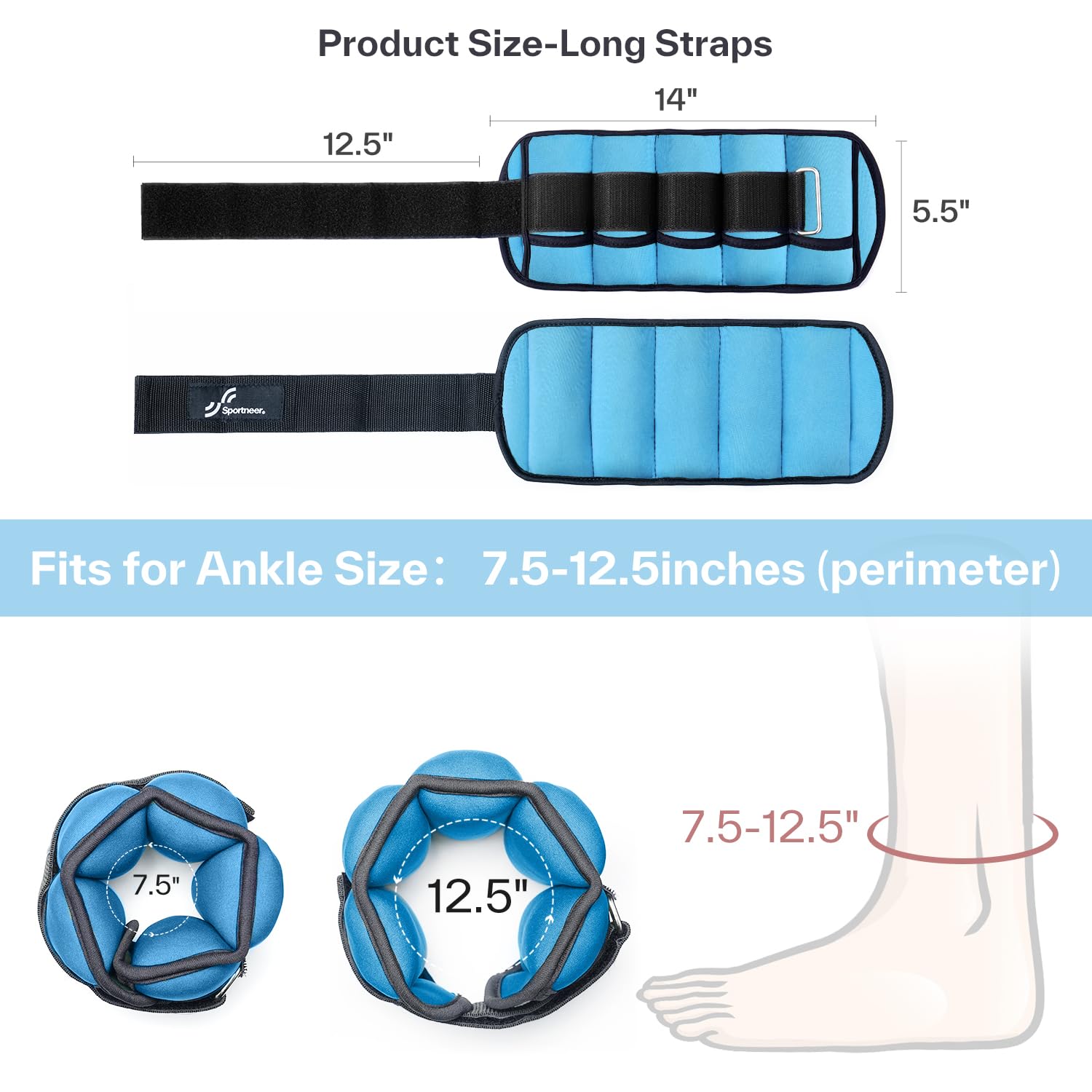 Sportneer Adjustable Ankle Weights 1 Pair 2 4 6 8 10Lbs Leg Weight Straps for Women Men, Weighted Ankle Weights Set for Gym, Fitness, Workout, 1-5 lbs Each Ankle, 1 Pair 2-10 lbs