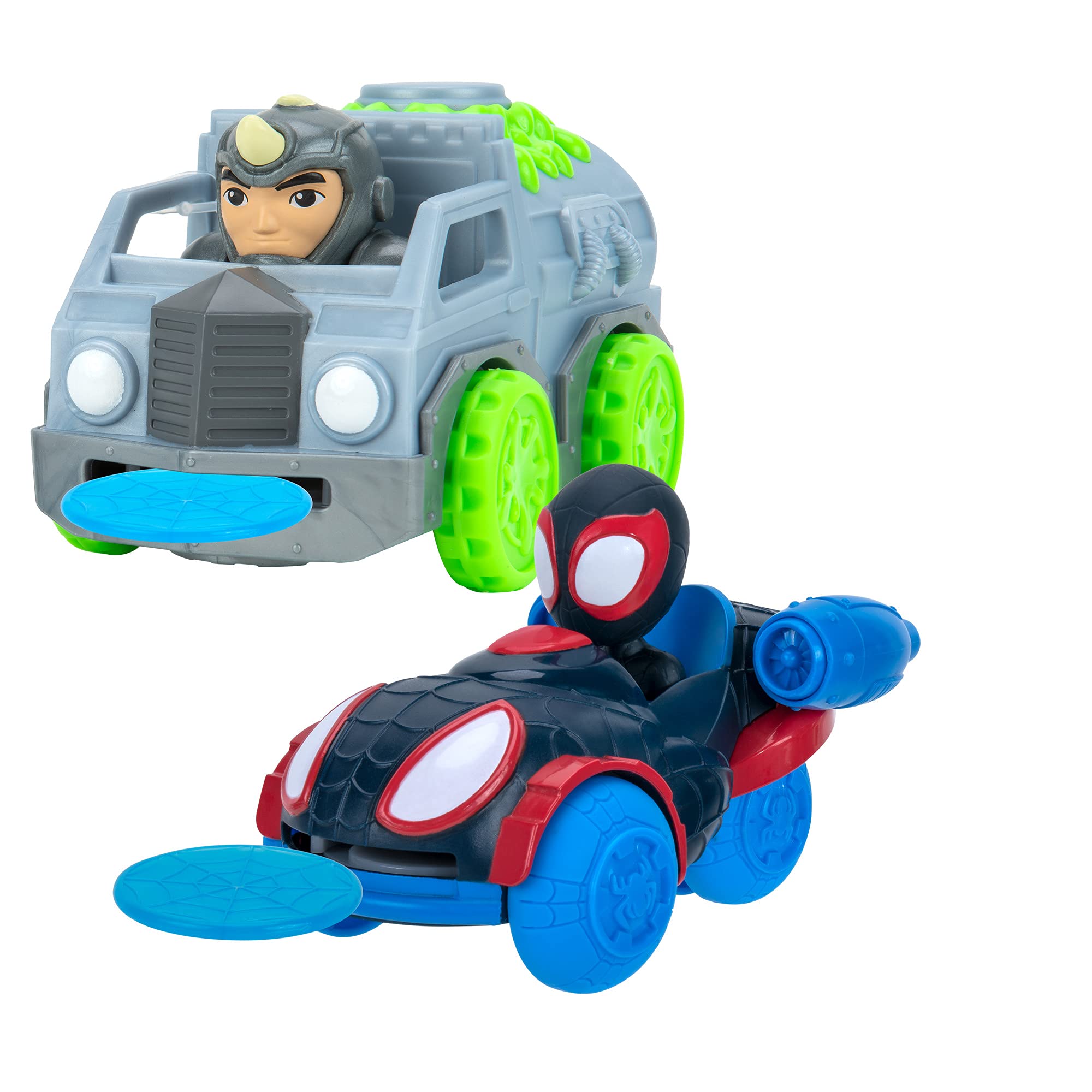 Marvel Spidey and his Amazing Friends Little Vehicle 2-Pack - 5” Disc Dashers Featuring Miles Morales Vs Rhino - Amazon Exclusive