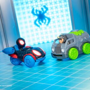 Marvel Spidey and his Amazing Friends Little Vehicle 2-Pack - 5” Disc Dashers Featuring Miles Morales Vs Rhino - Amazon Exclusive