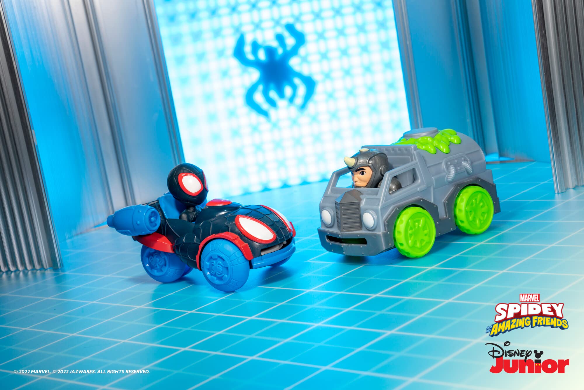 Marvel Spidey and his Amazing Friends Little Vehicle 2-Pack - 5” Disc Dashers Featuring Miles Morales Vs Rhino - Amazon Exclusive