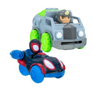 Marvel Spidey and his Amazing Friends Little Vehicle 2-Pack - 5” Disc Dashers Featuring Miles Morales Vs Rhino - Amazon Exclusive