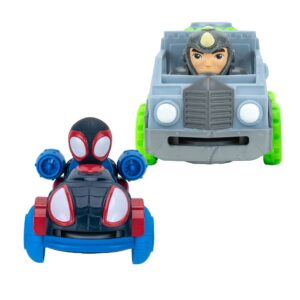 Marvel Spidey and his Amazing Friends Little Vehicle 2-Pack - 5” Disc Dashers Featuring Miles Morales Vs Rhino - Amazon Exclusive