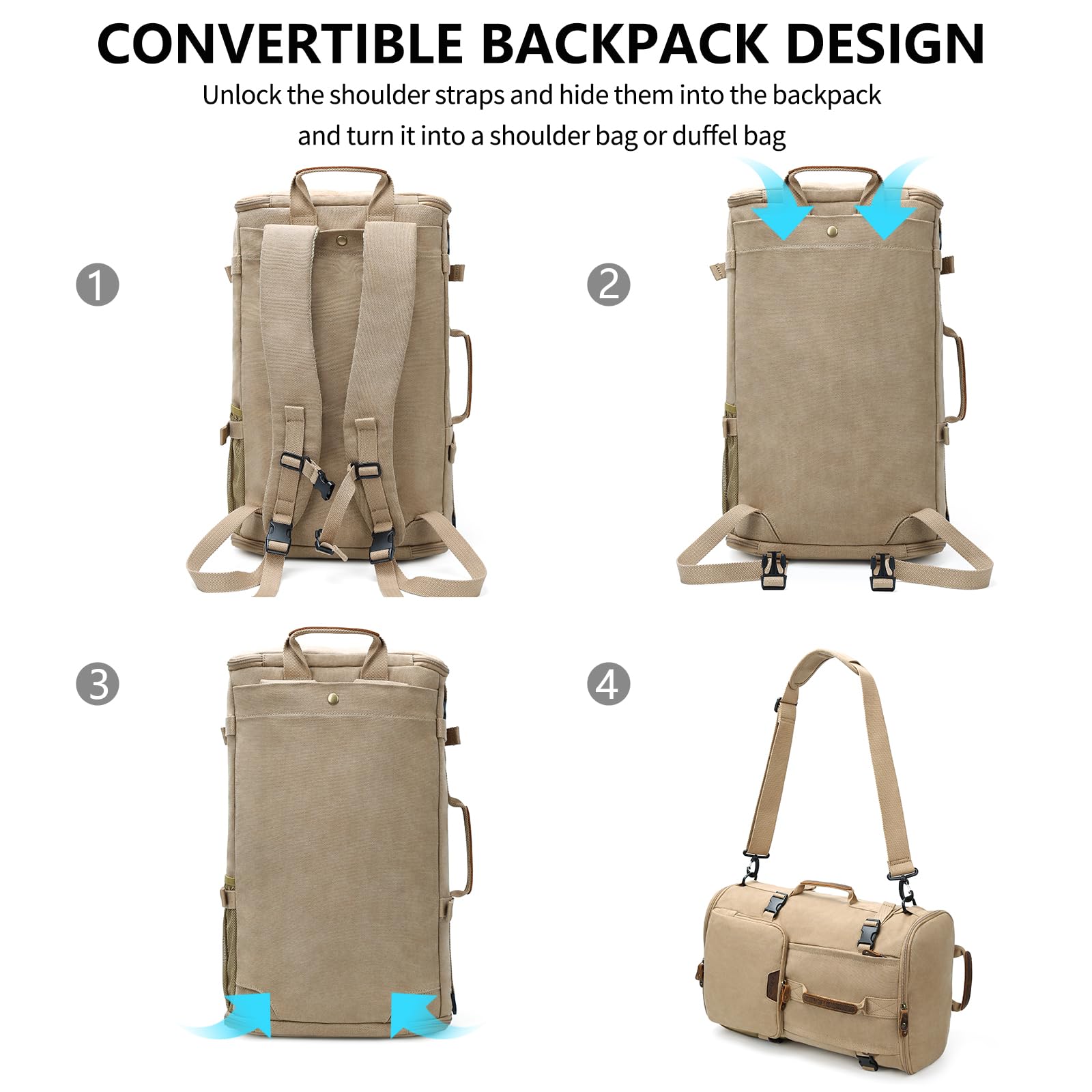 G-FAVOR 40L Travel Backpack, Vintage Canvas Rucksack Convertible Duffel Bag Carry On Backpack Fit for 17.3 Inch Laptop Bag