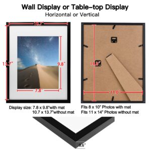 KINLINK 11x14 Picture Frame Black, Photo Frame with Plexiglass for Picture 8x10 with Mat or 11x14 without Mat, Composite Wood Picture Frame for Table Top and Wall Mounting