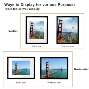 KINLINK 11x14 Picture Frame Black, Photo Frame with Plexiglass for Picture 8x10 with Mat or 11x14 without Mat, Composite Wood Picture Frame for Table Top and Wall Mounting