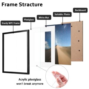 KINLINK 11x14 Picture Frame Black, Photo Frame with Plexiglass for Picture 8x10 with Mat or 11x14 without Mat, Composite Wood Picture Frame for Table Top and Wall Mounting