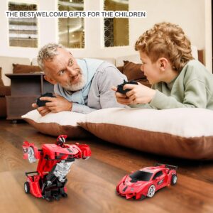 Remote Control Car, Toy for 3-8 Year Old Boys, 360° Rotating RC Deformation Robot Car Toy with LED Light, Transform Robot RC Car Age 3 4 5 6 7 8-12 Years Old for Kids, Boys Girls Birthday Gifts (Red)