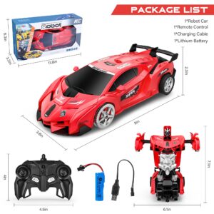 Remote Control Car, Toy for 3-8 Year Old Boys, 360° Rotating RC Deformation Robot Car Toy with LED Light, Transform Robot RC Car Age 3 4 5 6 7 8-12 Years Old for Kids, Boys Girls Birthday Gifts (Red)