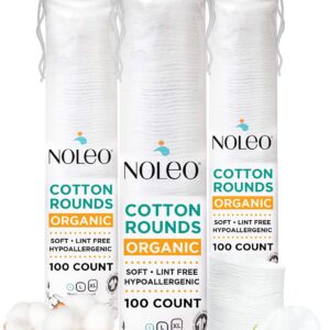 Organic Cotton Rounds Compatible with Makeup Products, Eye Makeup Remover Pads and Baby Wipes, Small, 300 Count - Noleo