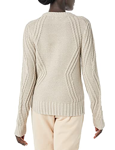 Amazon Essentials Women's 100% Cotton Crewneck Cable Sweater, Beige, Small