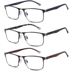 Lcbestbro 3 Pack Business Blue light Blocking Reading Glasses for Men, 1.5 Metal Readers