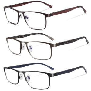 Lcbestbro 3 Pack Business Blue light Blocking Reading Glasses for Men, 1.5 Metal Readers