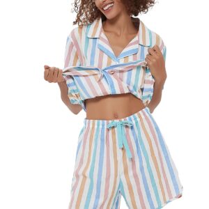 GLOBAL Womens Pajama Set Short Sleeve PJs for Women cotton Pajamas Summer Sleepwear