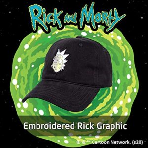 Concept One Warner Bros Rick and Morty Dad Hat, Fly Design Cotton Adjustable Adult Baseball Cap with Curved Brim, Black, One Size