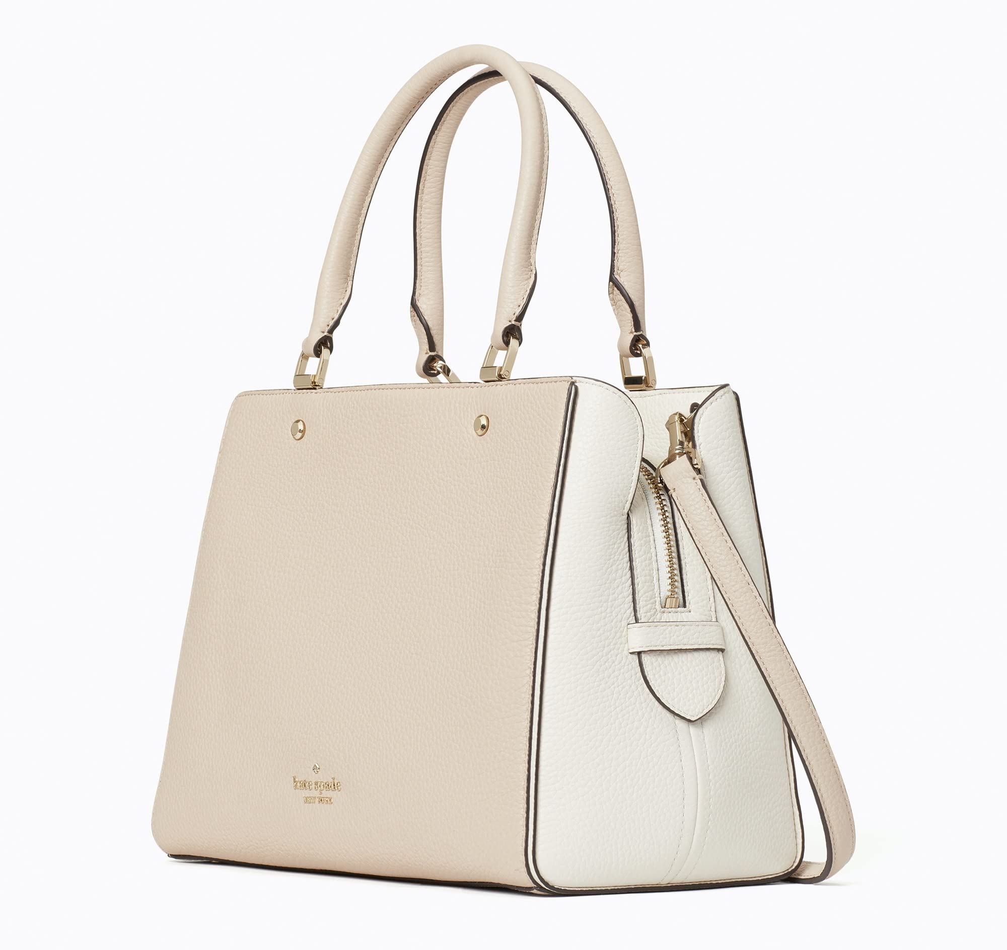 Kate Spade Leila Medium Triple Compartment Satchel Crossbody Bag Purse Handbag (Warm Beige)