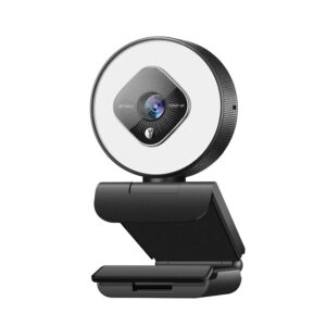 1080P Webcam with Ring Light and Dual Microphone, Advanced Auto-Focus, Adjustable Brightness, 2021 JETAKU Streaming Web Camera for Zoom Skype YouTube, PC Mac Laptop Desktop (Black)