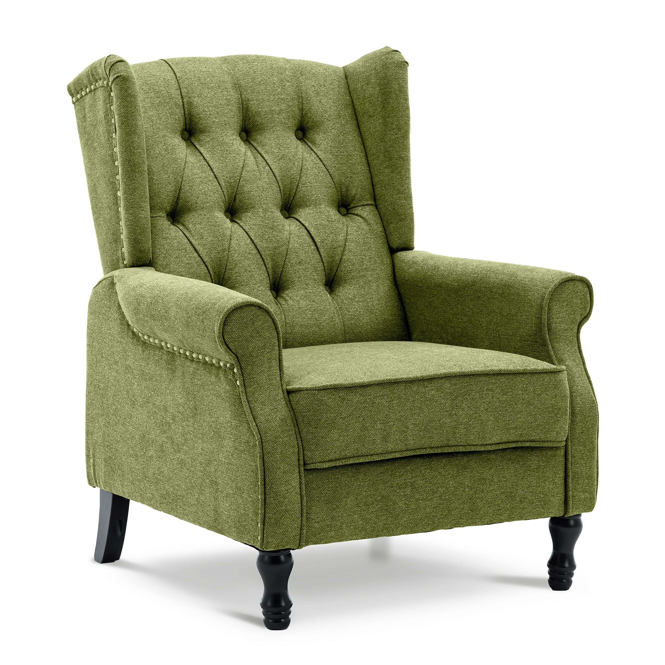 Artechworks Winged Fabric Modern Accent Chair Tufted Arm Club Chair Linen Single Sofa with Wooden Legs Comfy Upholstered for Reading Living Room Bedroom Office, Green