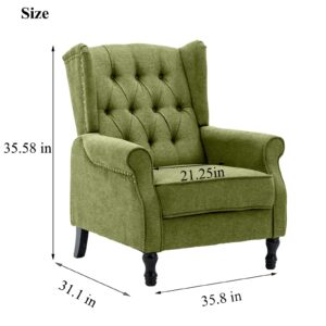 Artechworks Winged Fabric Modern Accent Chair Tufted Arm Club Chair Linen Single Sofa with Wooden Legs Comfy Upholstered for Reading Living Room Bedroom Office, Green