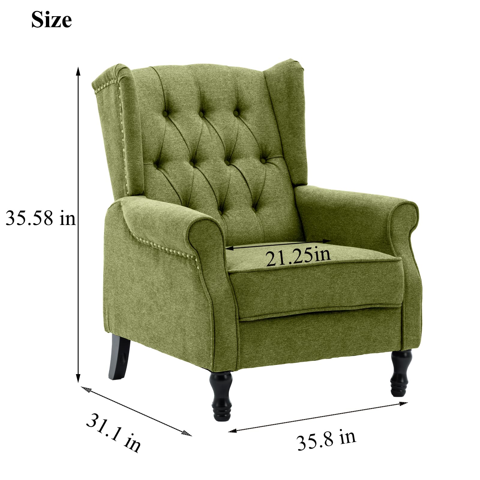 Artechworks Winged Fabric Modern Accent Chair Tufted Arm Club Chair Linen Single Sofa with Wooden Legs Comfy Upholstered for Reading Living Room Bedroom Office, Green