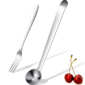 2 pieces olive spoon strainer stainless steel pickle forks set pick jar spoon and fork cherry spoon with drain hole jar serving spoon tools for onion, caper slotted spoon