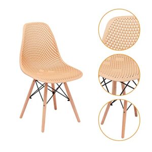 CangLong Dining Mid Century Modern Hollow Back Design Plastic Shell Armless Side Chair with Beech Wood Legs, Set of 2, Beige 1