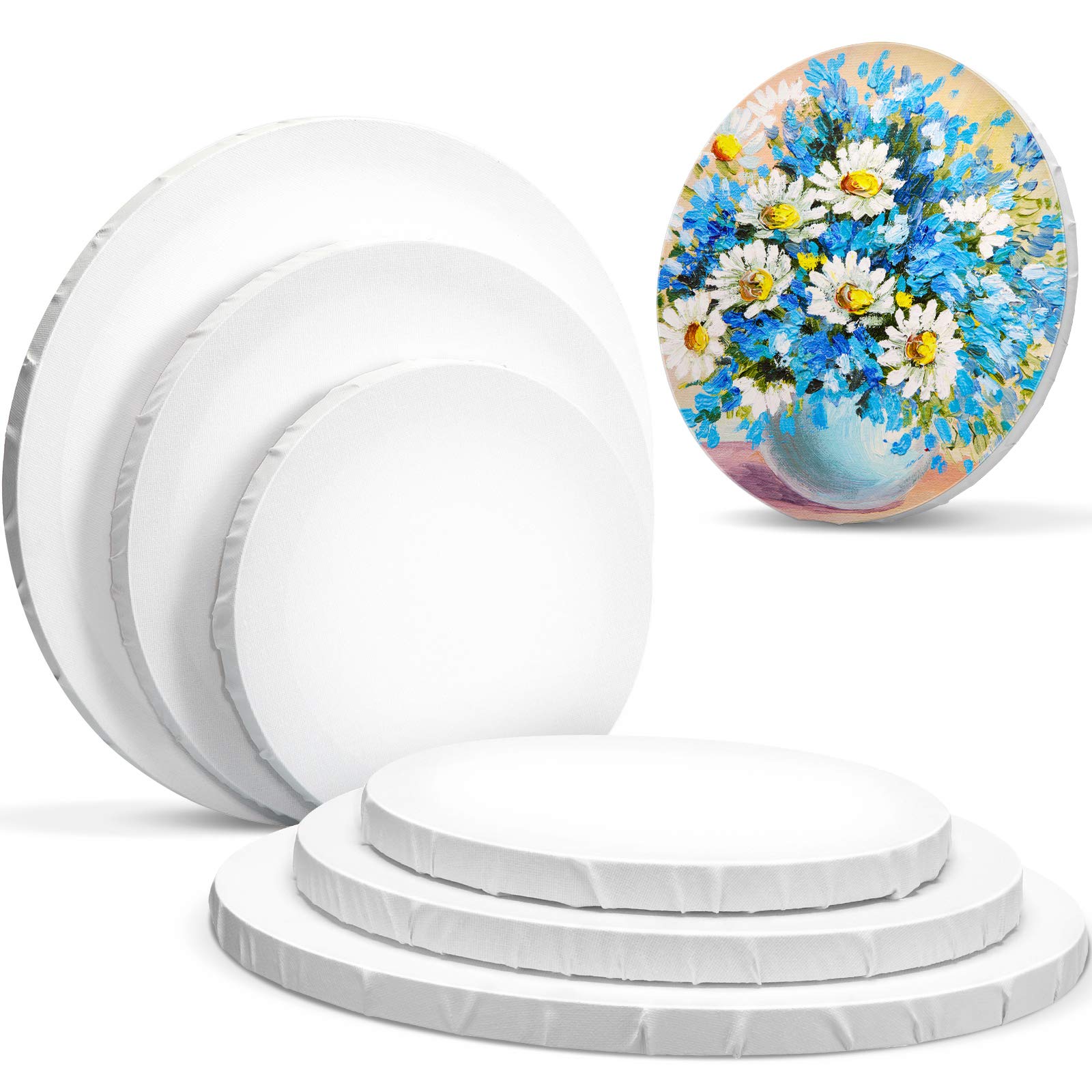 6 Pieces Round Painting Canvas Blank Round Shaped Paint Board Canvas Stretched Primed Decoration Boards for Painting for Students Artist Hobby Painters Beginners