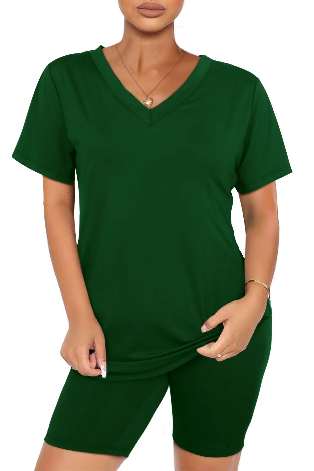 WIHOLL St Patricks Day Outfits for Women Summer Short Sleeve Pajama Set Green M