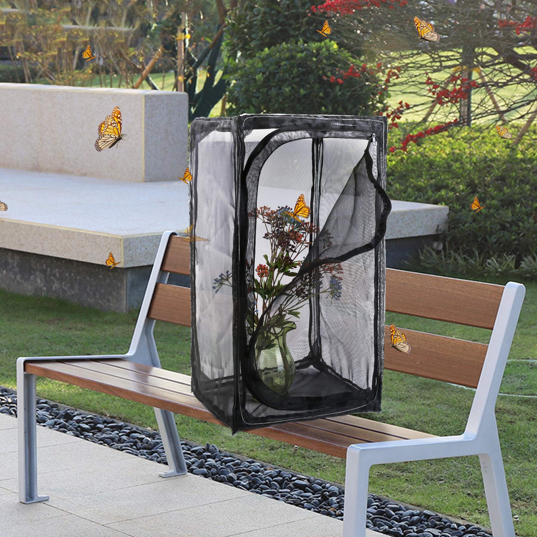 30" Heavy Duty Monarch Butterfly Habitat, Outdoor Collapsible Insect Mesh Cage Terrarium Pop-up with Zipper Protection