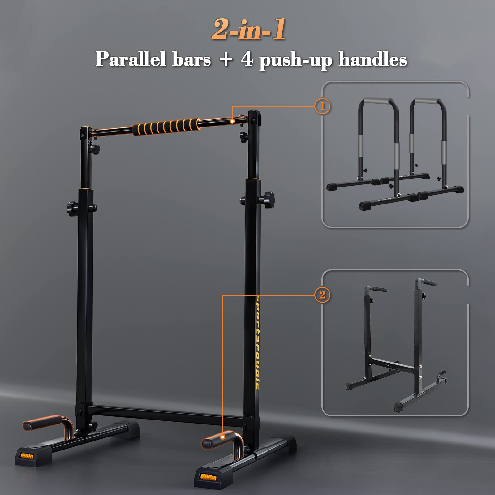 Sportsroyals Dip Bar, Adjustable Parallel Bars for Home Use, Dip Station with 6 Height Level & 1200LBS Weight Limit