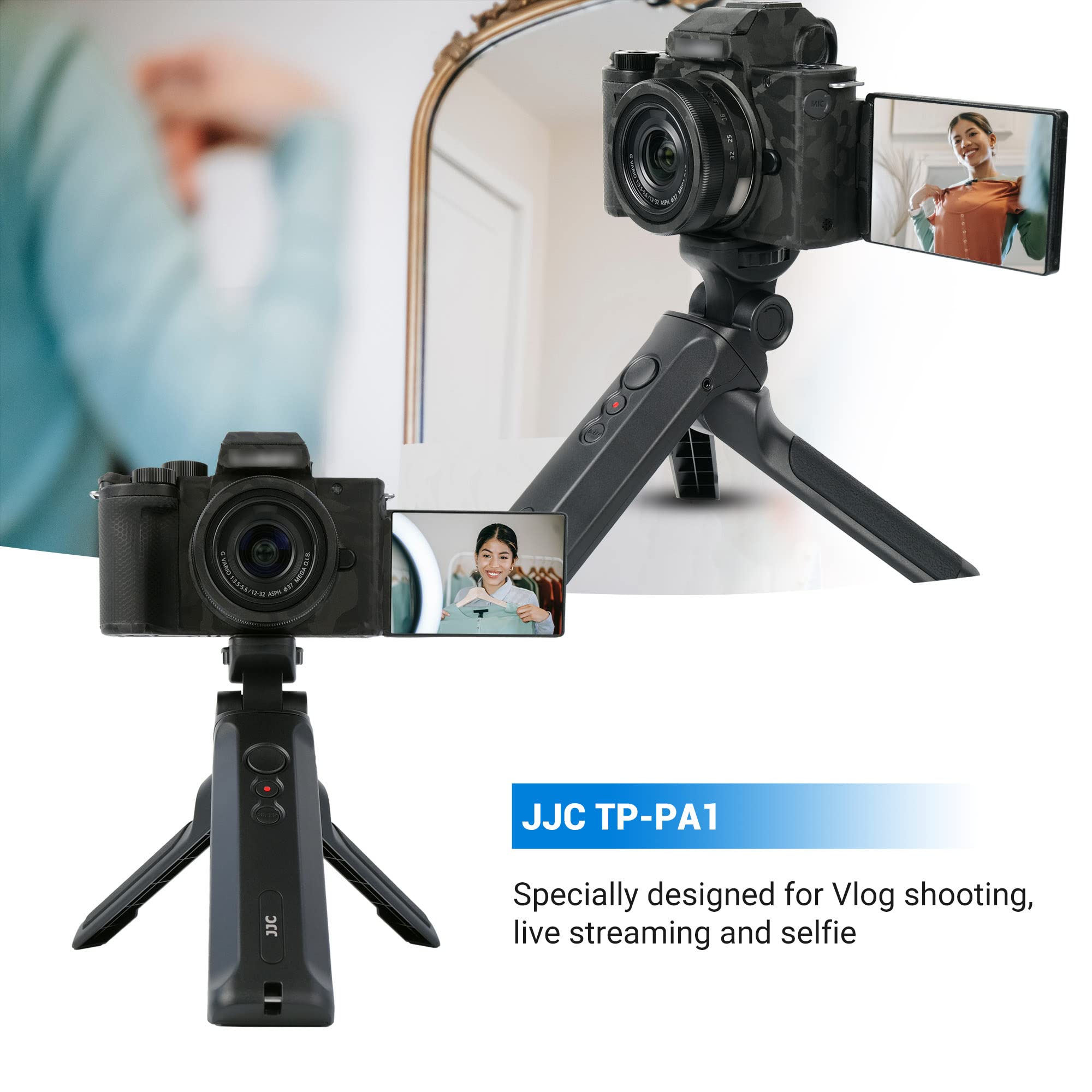 JJC Wired Shutter Remote Control Mini Tripod for Panasonic Lumix S5 II S5 IIX GH6 GH5 II G100 S1 S1R S1H G95 G85 G9 G85 GH5s FZ1000II Camera Vlogging Live Streaming Selfie Recording Replaces DMW-SHGR1