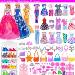 ebuddy 105 Pcs Doll Closet Wardrobe Set Closet Playest Toys Doll Clothes and Accessories for 11.5 Inch Girl Doll Including Wardrobe,Shoes Rack,Dress,Shoes Hangers,Necklace (No Doll)