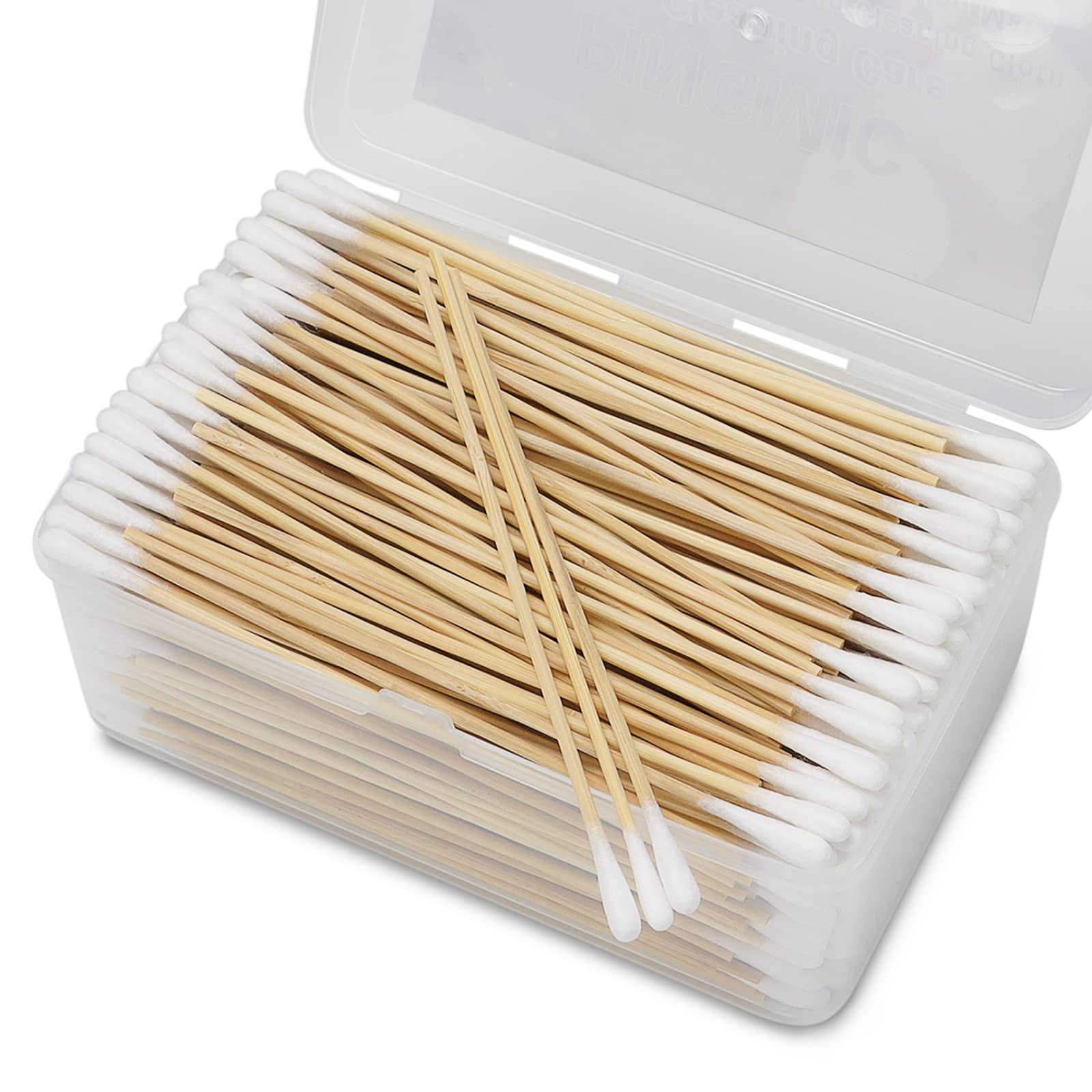 500PCS 6" Cotton Swabs in Storage Box - Long Cotton Swab with Bamboo Handle - Lint Free Cotton Swabs with Wooden Sticks - Highly Absorbent Cotton Tipped Applicators for Makeup, Gun Cleaning, Pet Care