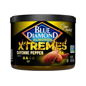 blue diamond almonds xtremes cayenne pepper flavored snack nuts, 6 oz resealable cans (pack of 1)