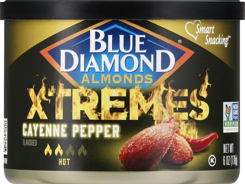 Blue Diamond Almonds XTREMES Cayenne Pepper Flavored Snack Nuts, 6 Oz Resealable Cans (Pack of 1)