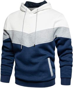 wielsscca mens hoodies pullover color block fleece sweatshirt tops with pocket white l