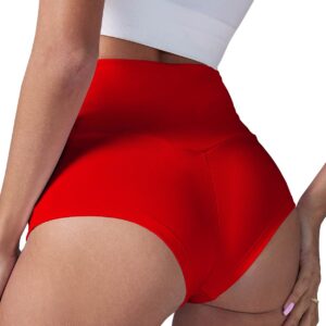 BZB Women's High Waist Yoga Shorts Gym Workout Booty Dance Hot Pants Athletic Butt Lifting Sports Leggings Red