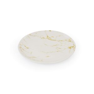 Elama Fine Marble Round Gloss Dinnerware Dish Set, 16 Piece, White and Gold