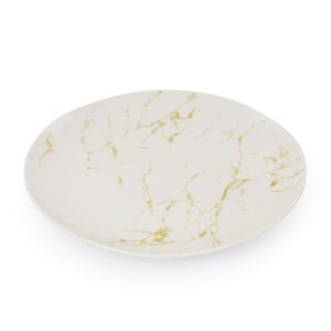 Elama Fine Marble Round Gloss Dinnerware Dish Set, 16 Piece, White and Gold