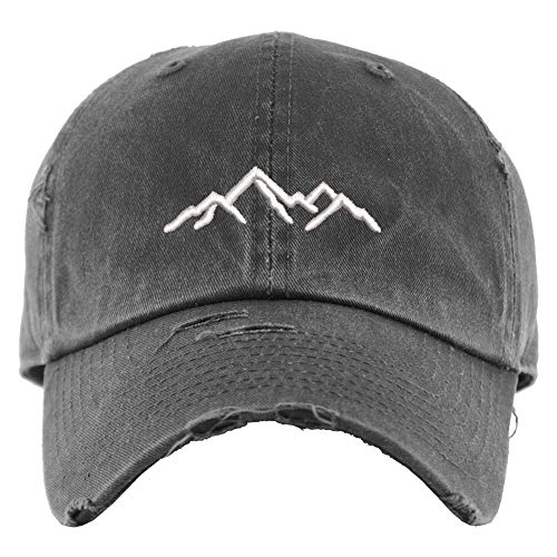 Mountain Hat | Distressed Baseball Cap or Ponytail Hat | Custom embroidered Mountains Dad Hat