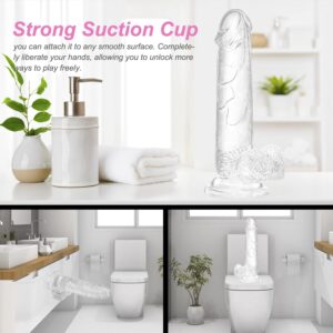 Realistic Transparent Dildo 7.9 inch Dildo, Adult Sex Toy with Suction Cup, Suitable for Female/Male/Couple, Flexible Dildo with Curved Shaft and Ball, can be Used for Vagina G-spot and Anal Play