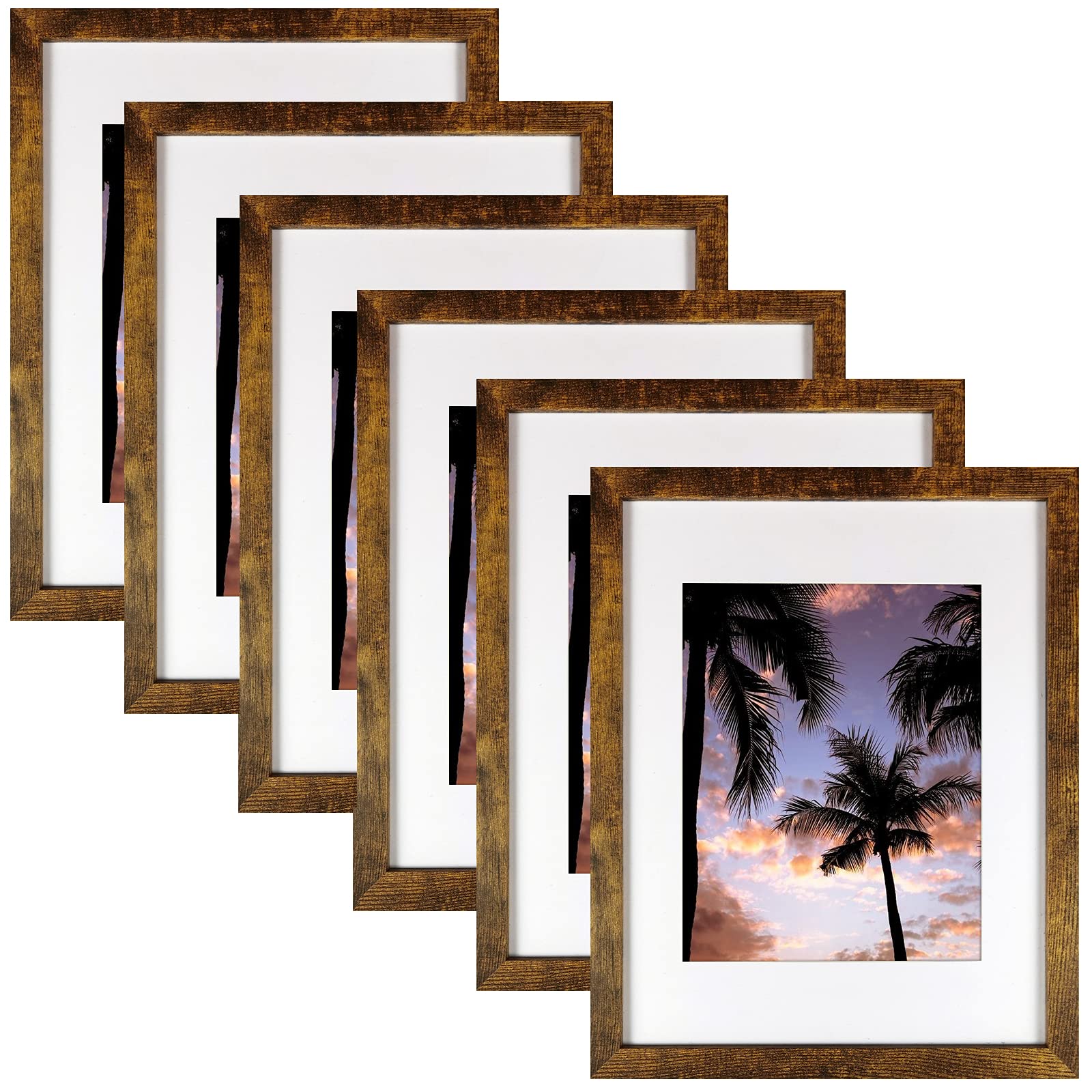 SESEAT 11x14 Frames, Display Pictures 8x10 With mat or 11x14 Prints Without Mat,Wall Mounting,Brown,6PCS