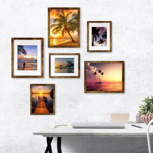 SESEAT 11x14 Frames, Display Pictures 8x10 With mat or 11x14 Prints Without Mat,Wall Mounting,Brown,6PCS